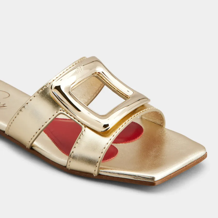 Roger Vivier Viv' By The Sea Mules Flats In Gold Leather With Metal Buckle