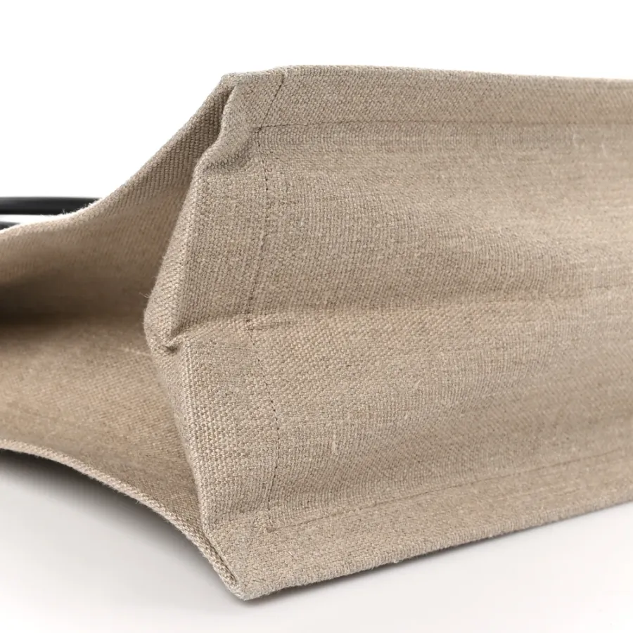 Saint Laurent Large Rive Gauche Tote Optic White Linen & Calfskin Leather