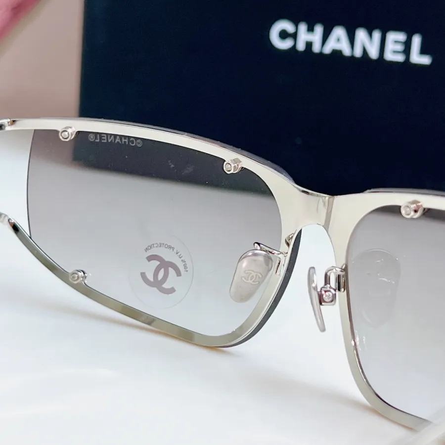 CHANEL square frame glasses grey silver color size 64-11-120