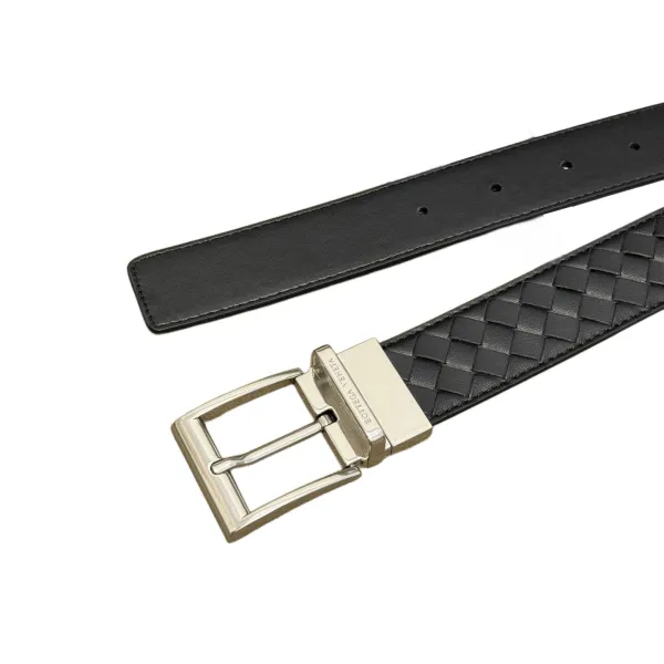 Bottega Veneta Men's Watch Buckle Intrecciato Belt In Black/Grey/Blue/Coffee Calfskin With Silver/Gun Black Hardware 35mm - Image 3