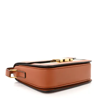 Celine Small Teen Triomphe Bag White/Tan Textile & Natural Calfskin Leather Gold Hardware