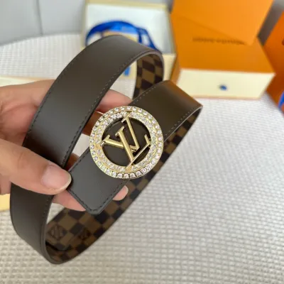 Louis Vuitton Women's Diamonds Nautical Buckle Reversible Belt In Black/Brown Calfskin And Damier Canvas With Gold/Silver Hardware 35mm