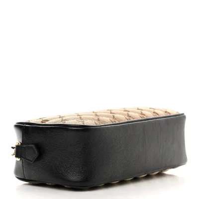 Gucci Small Diagonal GG Marmont Chain Shoulder Bag Beige/Black GG Monogram Canvas & Matelassé Leather Gold Hardware
