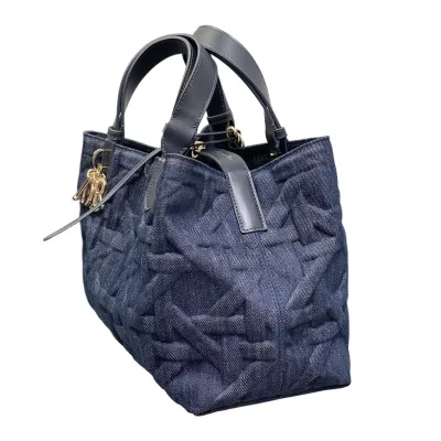 Dior Medium Dior Toujours Bag In Blue Graphic Cannage Denim With Gold Hardware