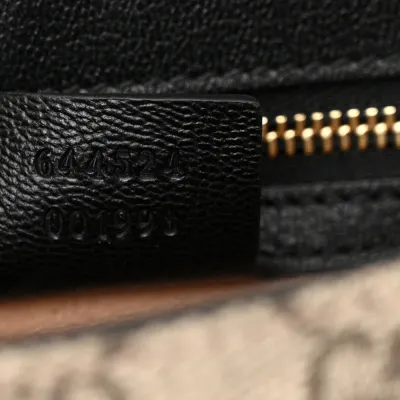 Gucci Small Padlock Messenger Shoulder Bag Beige/Black GG Supreme Monogram Canvas & Calfskin Leather Gold Hardware