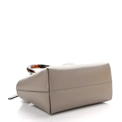 Fendi Mini Logo Embossed By The Way Top Handle Boston Bag Dark Grey King Vitello Leather & Plexiglass Gold Hardware