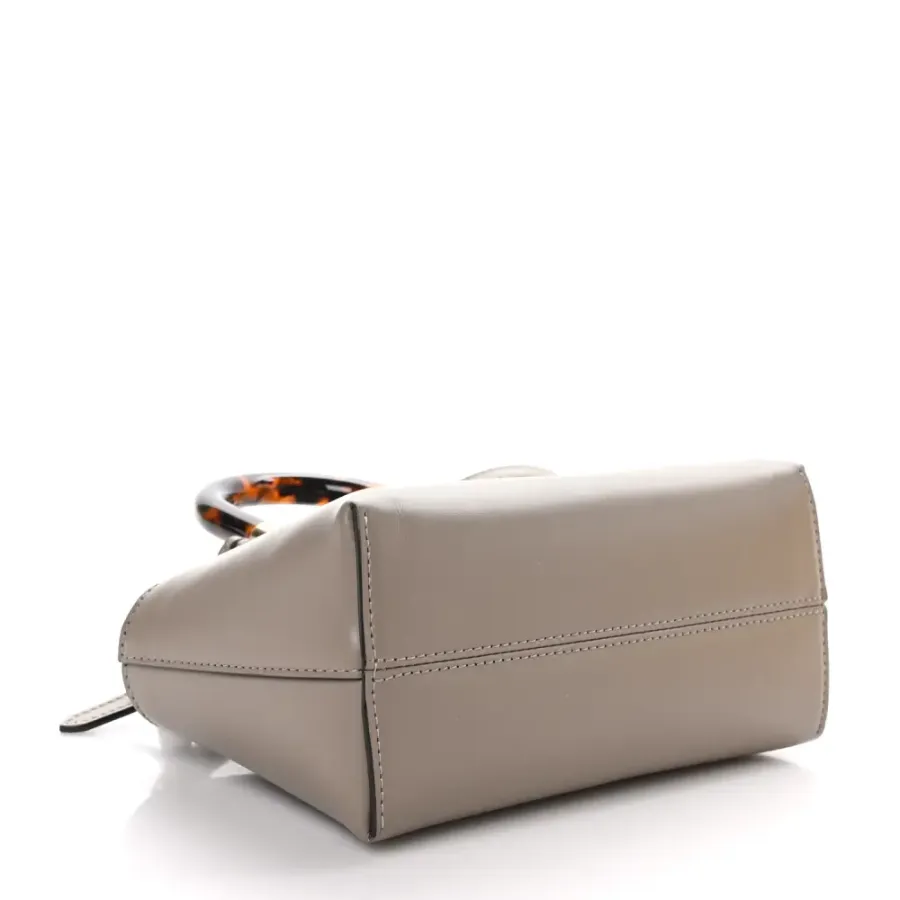 Fendi Mini Logo Embossed By The Way Top Handle Boston Bag Dark Grey King Vitello Leather & Plexiglass Gold Hardware