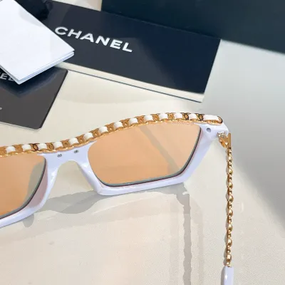 CHANEL square frame glasses white orange color SIZE 54口17-145