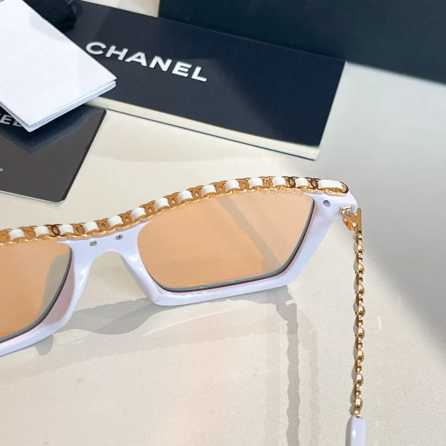 CHANEL square frame glasses white orange color SIZE 54口17-145