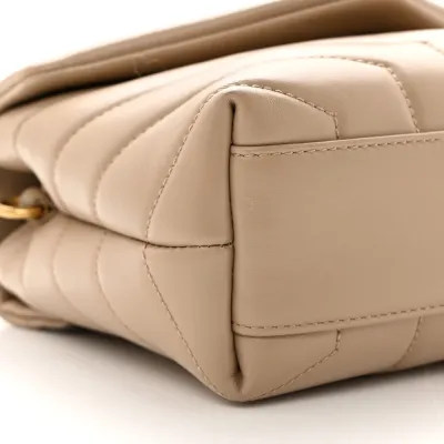 Saint Laurent Mini Loulou Crossbody Bag Dark Beige Y-Quilted Monogram Calfskin Leather Aged Gold Hardware