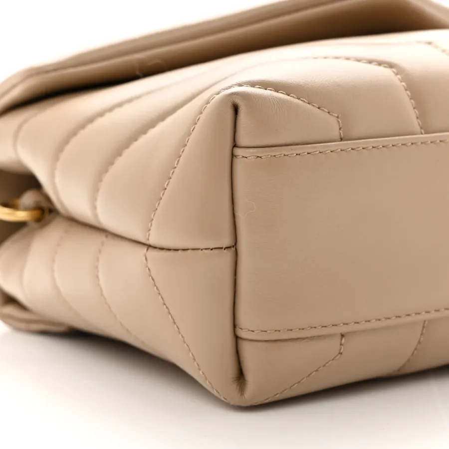 Saint Laurent Mini Loulou Crossbody Bag Dark Beige Y-Quilted Monogram Calfskin Leather Aged Gold Hardware