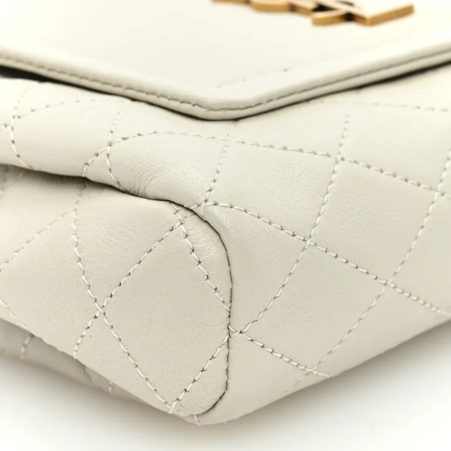 Saint Laurent Mini Nolita Blanc Vintage Quilted Monogram Lambskin Leather Aged Gold Hardware