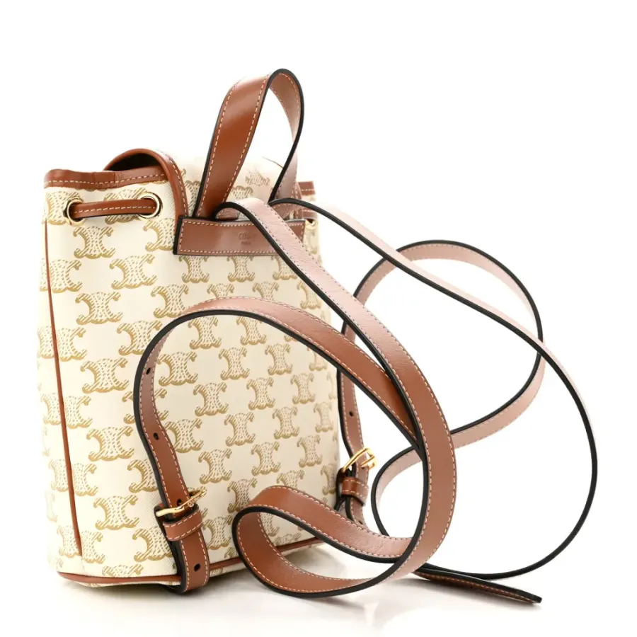 Celine Mini Folco Backpack White Triomphe Canvas & Calfskin Leather Gold Hardware