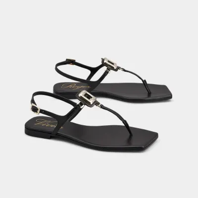 Roger Vivier Viv' By The Sea Sandals In Black Leather With Metal Buckle