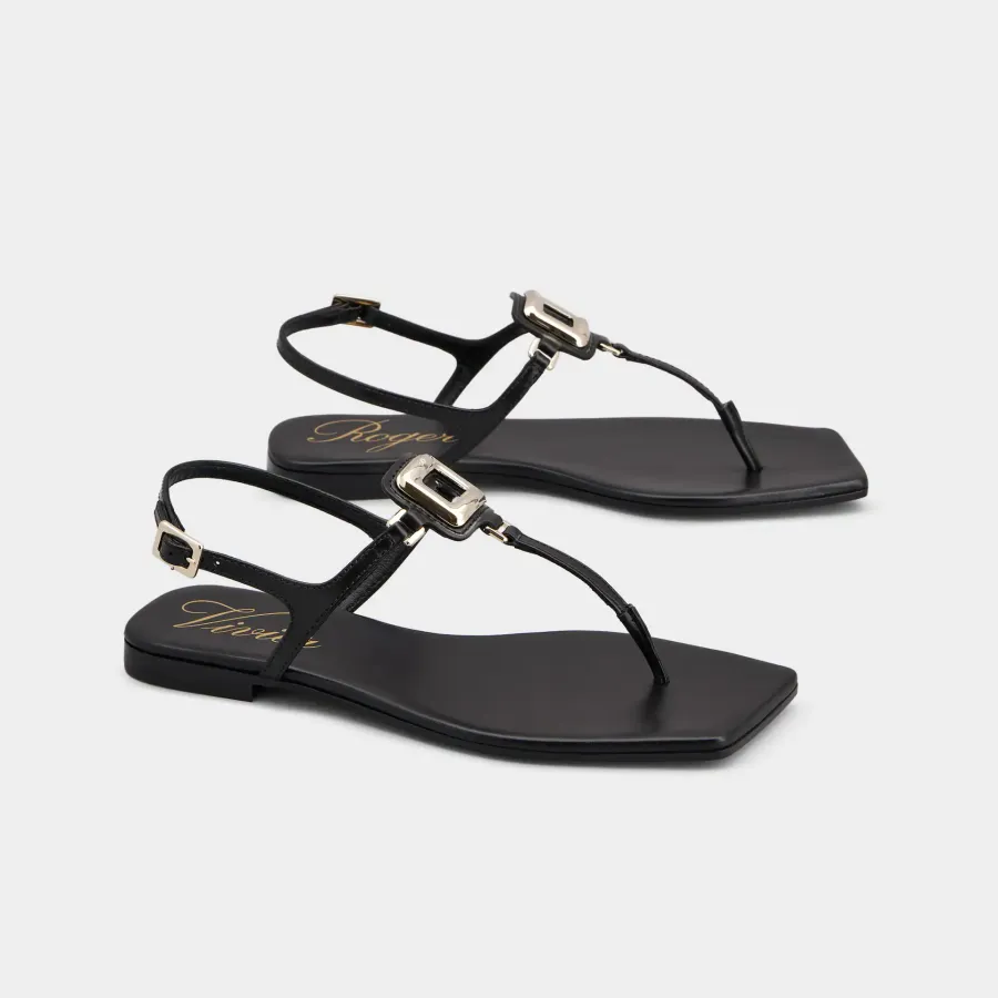 Roger Vivier Viv' By The Sea Sandals In Black Leather With Metal Buckle