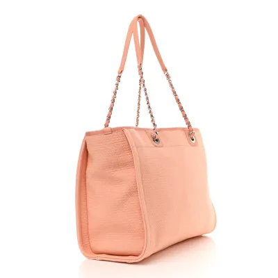 Chanel Deauville Tote Small Light Orange Mixed Fibers Silver Hardware