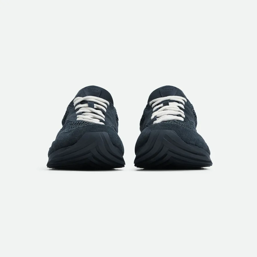 Bottega Veneta Orbit Flash Sneakers In Dark Blue Weathered Suede Leather And Mesh Lace-Up Sneaker