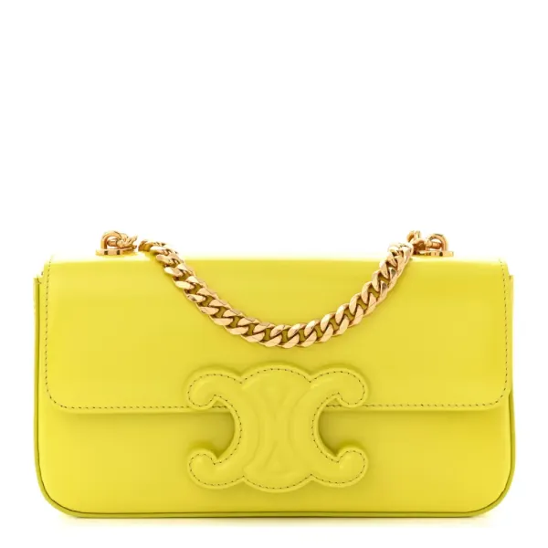 Celine Small Cuir Triomphe Chain Shoulder Bag Anis Shiny Calfskin Leather Gold Hardware