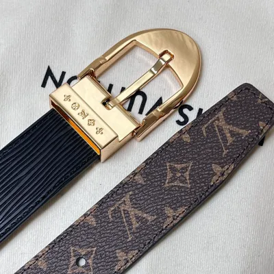 Louis Vuitton Women's Timeless Epi Belt In Black/Red/Pink Calfskin And Monogram Canvas With Gold/Silver Hardware 30mm