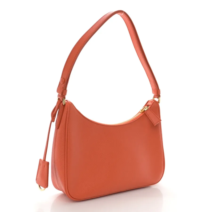 Prada Mini Re-Edition Shoulder Bag Arancio Saffiano Leather Lux Gold Hardware