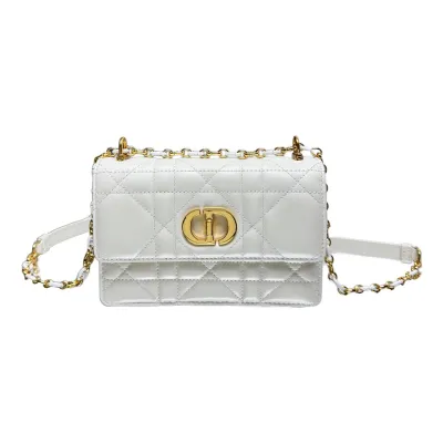 Dior Miss Caro Mini Bag With Chain In Beige/Black/White/Powder Pink Macrocannage Lambskin Gold Hardware