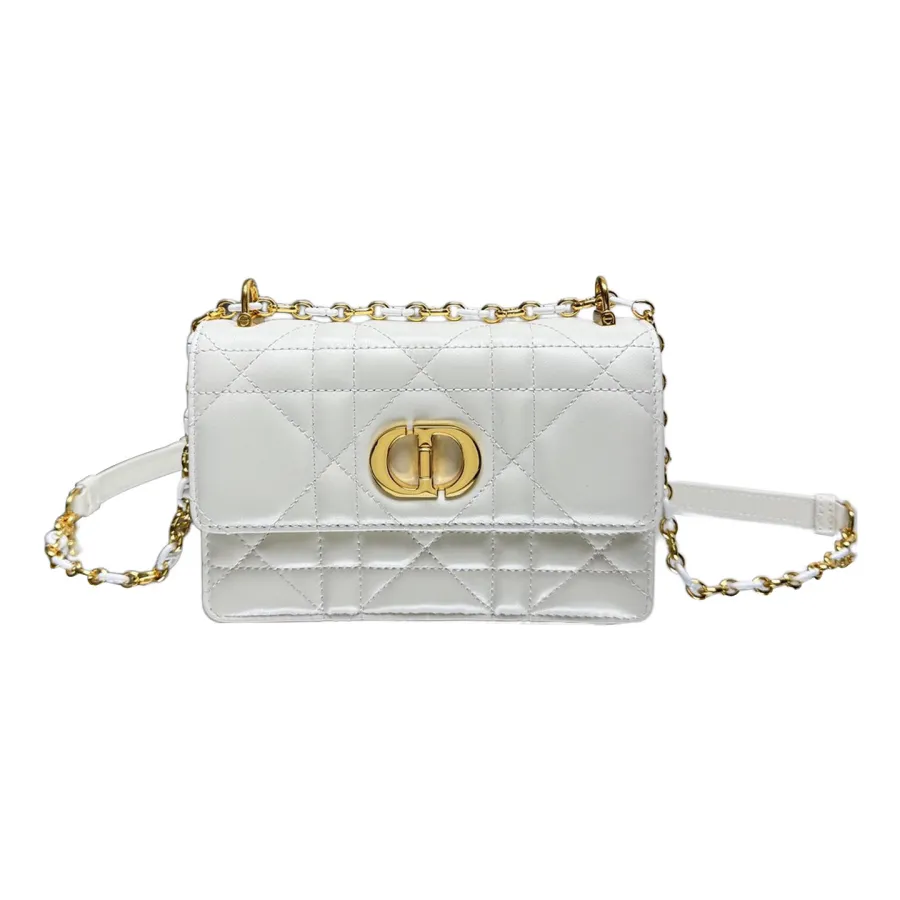 Dior Miss Caro Mini Bag With Chain In Beige/Black/White/Powder Pink Macrocannage Lambskin Gold Hardware