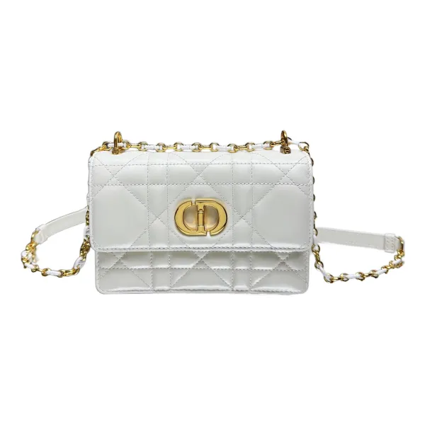 Dior Miss Caro Mini Bag With Chain In Beige/Black/White/Powder Pink Macrocannage Lambskin Gold Hardware - Image 7
