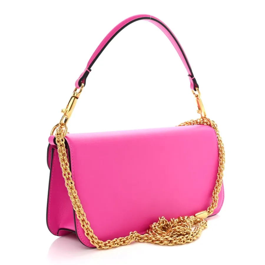 Valentino Garavani Small VLogo Loco Shoulder Bag Pink PP Calfskin Leather Gold Hardware
