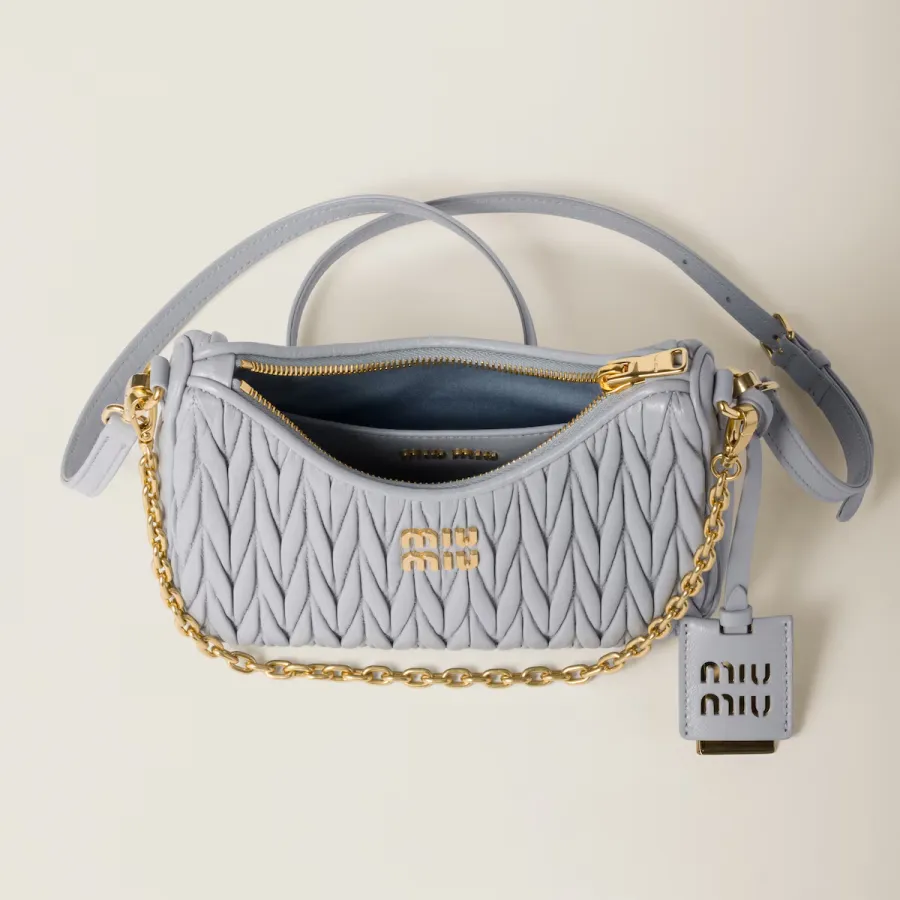 Miu Miu Matelassé Quilted Lambskin Leather Blue Shoulder Bags