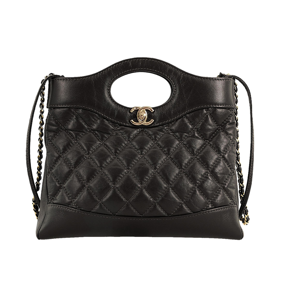 Chanel Bolsa Transversal em Couro Cera Óleo Marrom / Cor Chá com Leite / Cinza