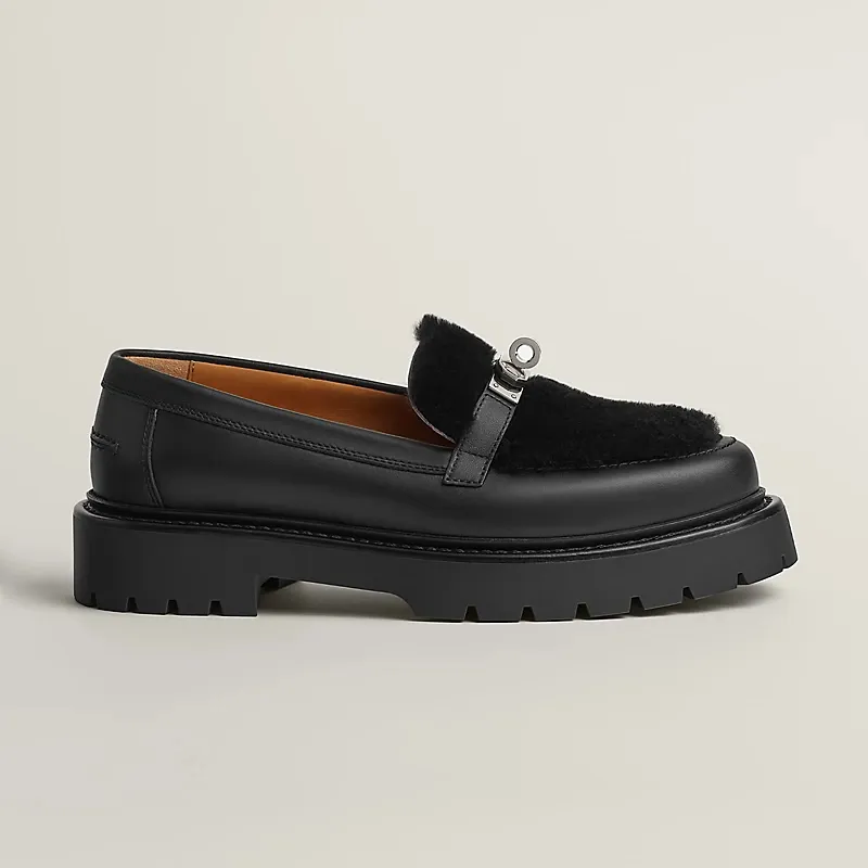 HERMES Icone Black Loafers