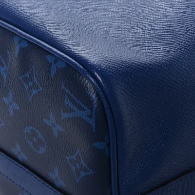 Louis Vuitton Keepall Bandouliere 50 Pacific Blue Taiga Leather & Monogram Eclipse Canvas Silver Hardware