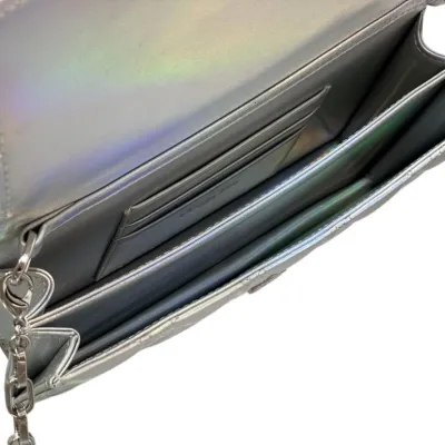 Dior My Dior Top Handle Bag With Chain And Pearl In Silver Cannage Lambskin With Silver Hardware
