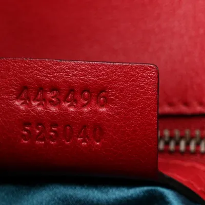 Gucci Medium GG Marmont Shoulder Bag Hibiscus Red Velvet Matelassé Leather Aged Gold Hardware