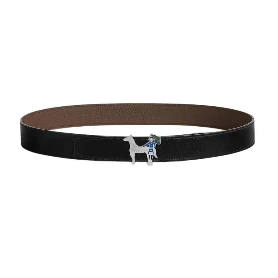 Hermès Women' s Artificier Buckle Reversible Belt In Black/Brown/Etoupe/Coffee/Blue Calfskin With Silver Hardware 32mm