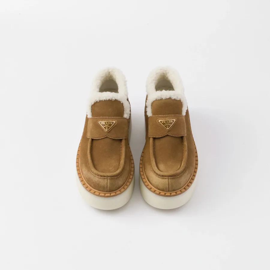 PRADA Cinnamon suede leather loafers