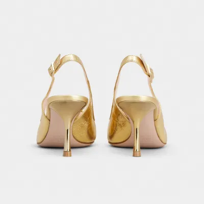 Roger Vivier Viv' In The City Slingback Pumps High Heels In Gold Leather With Covered Buckle (Heel Height 6.5cm)