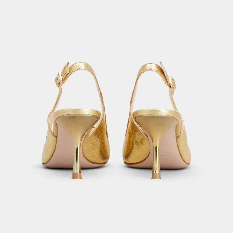 Roger Vivier Viv' In The City Slingback Pumps High Heels In Gold Leather With Covered Buckle (Heel Height 6.5cm)
