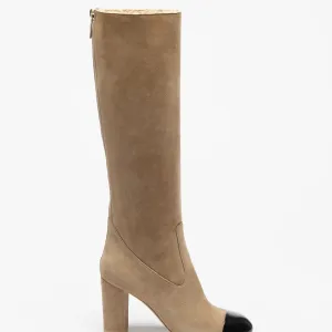Chanel Long boots  Light beige and black  suede, calfskin, sheepskin