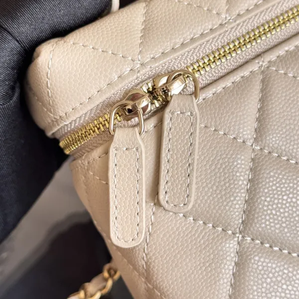 Chanel Apricot color / Yellow / Pink / white / Grey / Black  Quilted Caviar Leather handle makeup bag handbag - Image 8