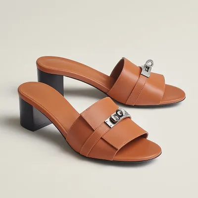 HERMES Gigi High Heels Sandal High-heeled slippers Brown Slippers