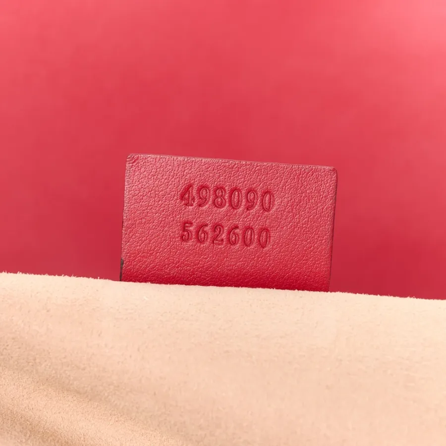 Gucci Large GG Marmont Shoulder Bag Hibiscus Red Calfskin Matelassé Leather Aged Gold Hardware