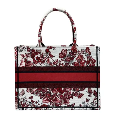 Dior Medium Dior Book Tote White and Red Le Coeur des Papillons Embroidery