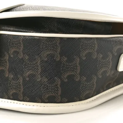 Celine Medium Folco Bag White Triomphe Canvas Gold Hardware