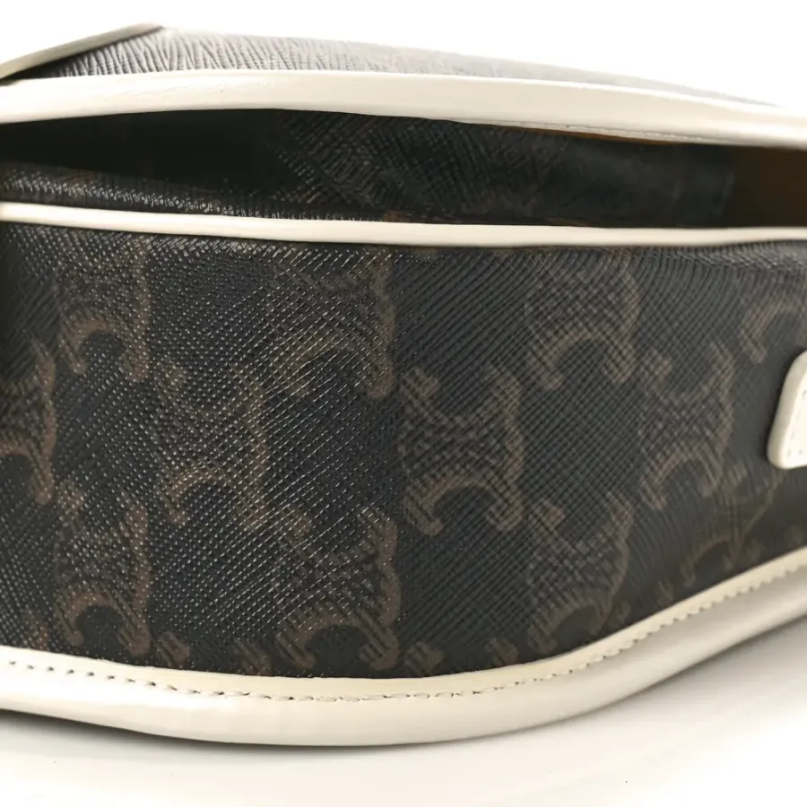 Celine Medium Folco Bag White Triomphe Canvas Gold Hardware