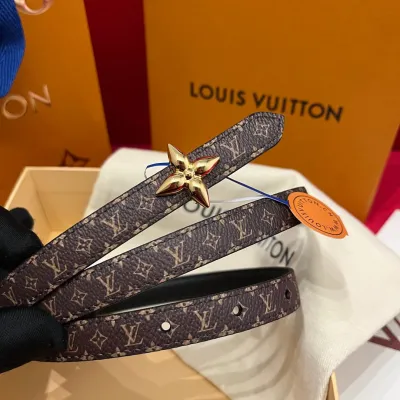 Louis Vuitton Women's Mini Flowergram Reversible Belt In Black Calfskin And Monogram Canvas With Gold/Silver/Pink/Black Hardware 15mm