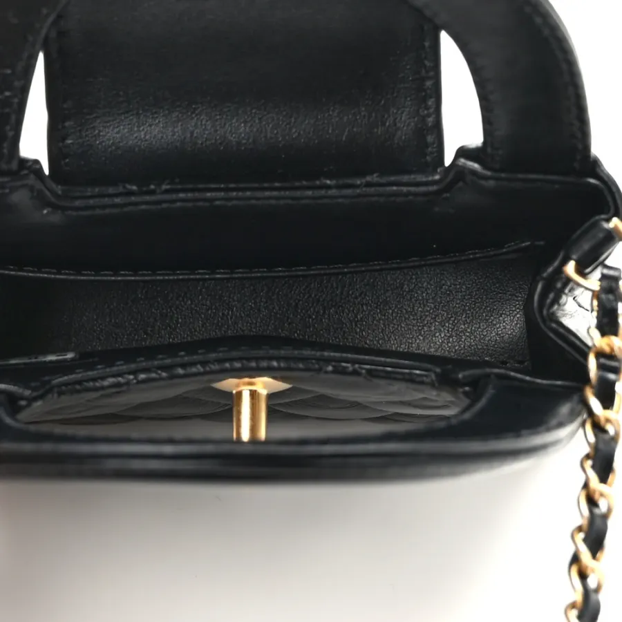 Chanel Kelly Shopper Nano Black Quilted Shiny Aged Calfskin Leather Gold Hardware - BAGS