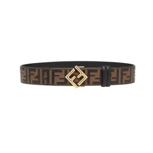 Fendi Men's FF Diamonds Belt In Brown/Black Calfskin With Gold/Silver/Black Hardware 38mm