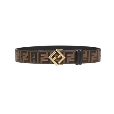 Fendi Men's FF Diamonds Belt In Brown/Black Calfskin With Gold/Silver/Black Hardware 38mm