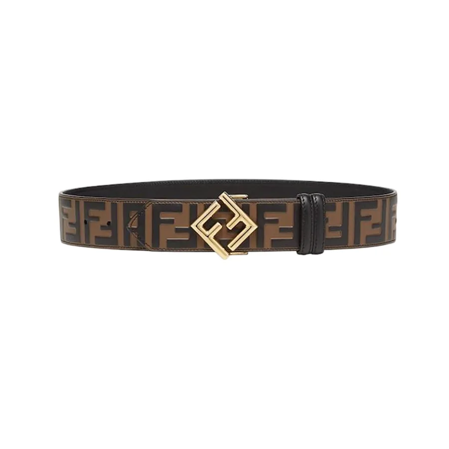 Fendi Men's FF Diamonds Belt In Brown/Black Calfskin With Gold/Silver/Black Hardware 38mm
